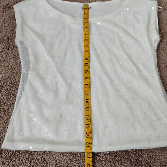 Express White Sequin Shortsleeve Blouse size Small - Picture 7 of 10